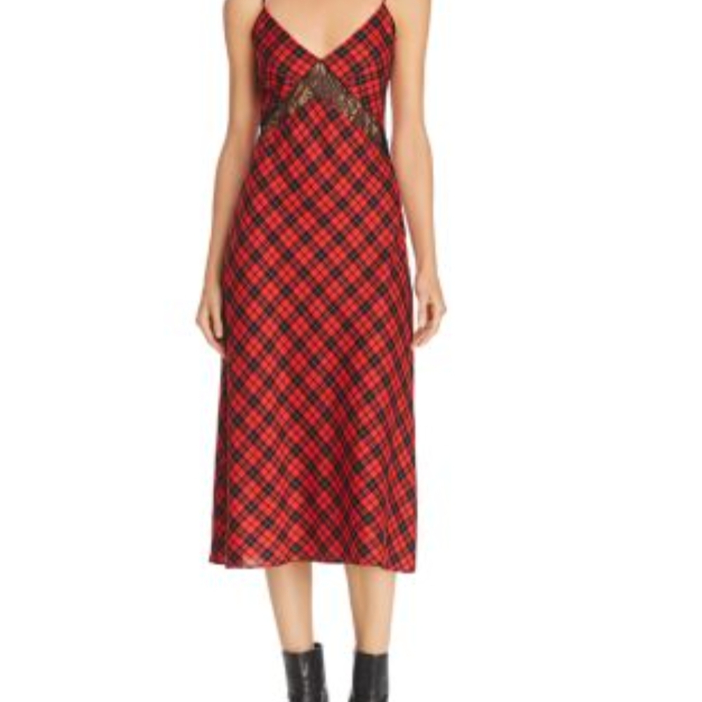 Red and Black Plaid Midi Dress